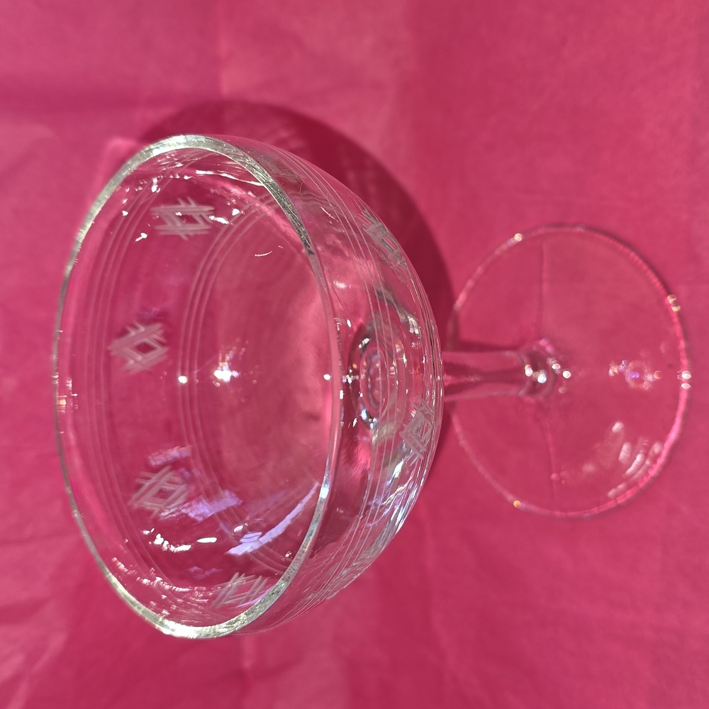 Set Of 2 MCM Champagne Glasses By Standard Glass Co. Etched Design - Picture 2 of 4